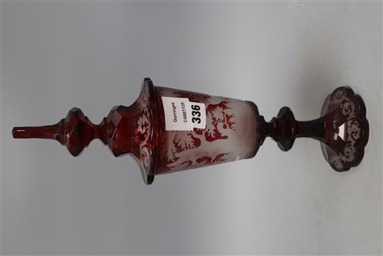 A Bohemian ruby glass goblet and cover, height 40cm